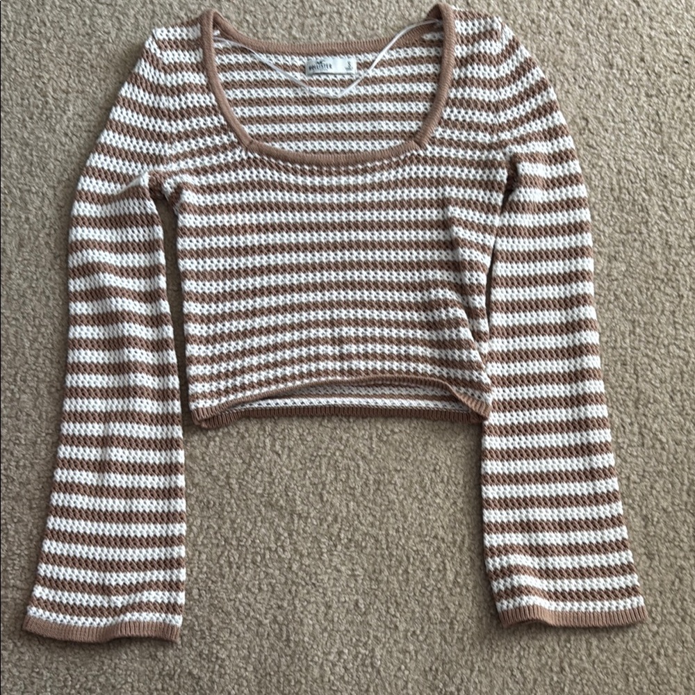 Hollister Brown and White Striped Crop Top